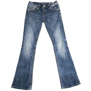 Miss Me Signature Rise Boot Cut Distressed Bling Jeans Sz 27x 30